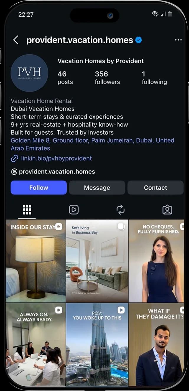 @provident.vacation.homes Instagram page